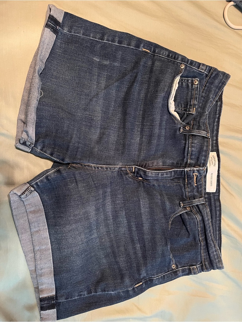 Signature by Levi Strauss Dark Blue Denim Mid-Rise Shorts